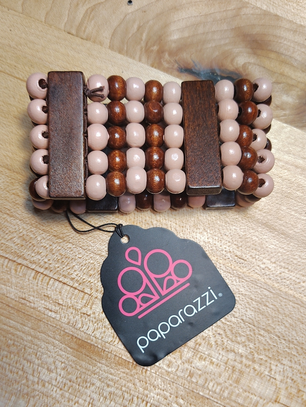 paparazzi Pink Bead and Wood Multi-Row Stretch Bracelet
